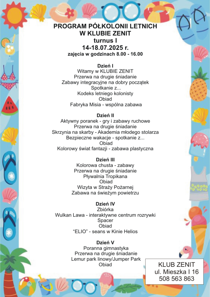 Program Półkolonii Letnich w Klubie Zenit